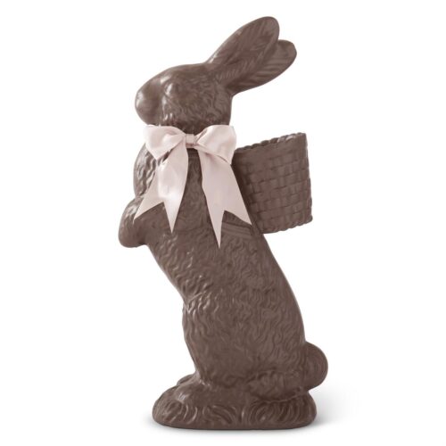 Resin Chocolate Bunny w/Pink Satin Bow