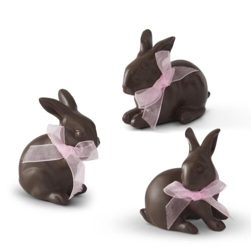 Resin Chocolate Easter Bunnies w/Pink Bows