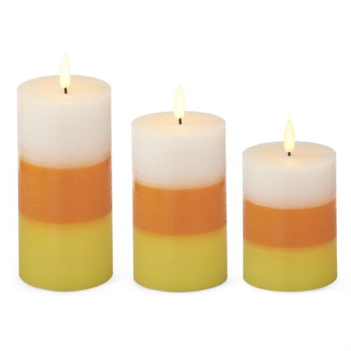 Candy Corn Wax LED Pillar Candles w/Timers