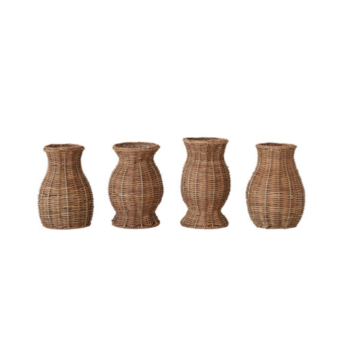 Hand-Woven Rattan Vase w Glass Insert