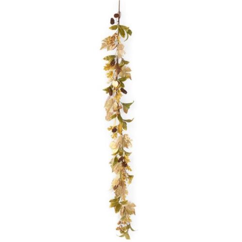 Mixed Fall Leaves Garland w/Apple & Orange Slices Raffia