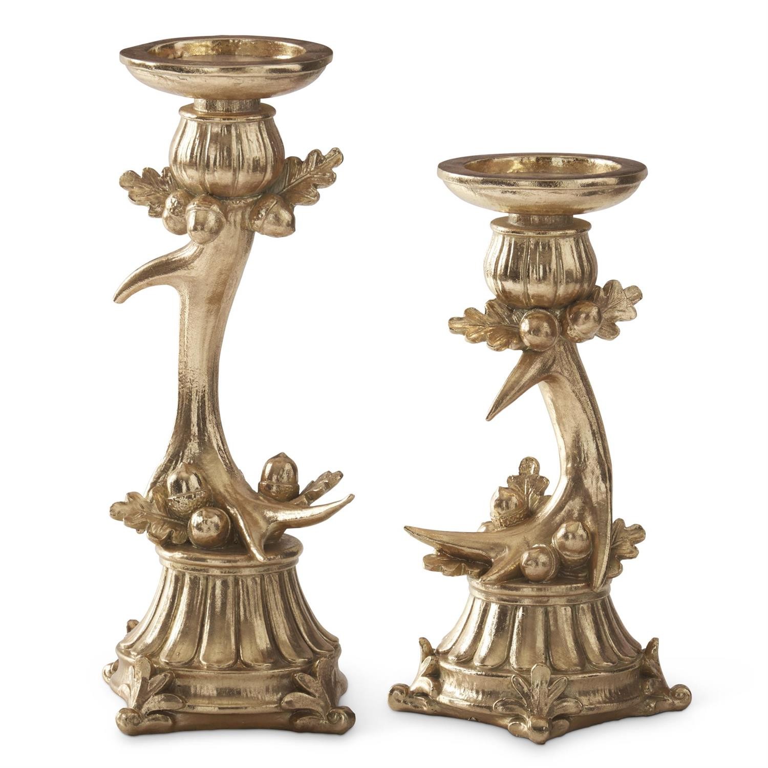 Gold Resin Antler & Acorn Pillar Candle